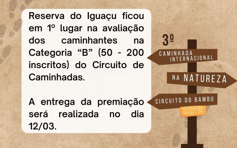 CAMINHADA NA NATUREZA - CIRCUITO DO BAMBU RECEBERÁ PRÊMIO 