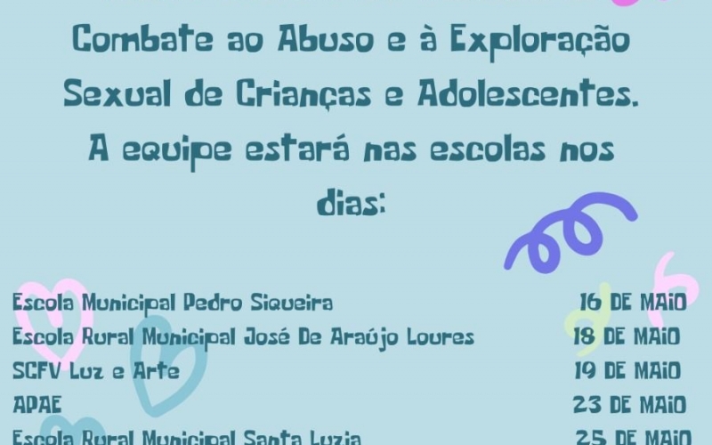 AS EQUIPES DA SECRETARIA DE ASSISTÊNCIA SOCIAL TERÃO PROGRAMAÇÃO ESPECIAL PARA O DIA 18 DE MAIO