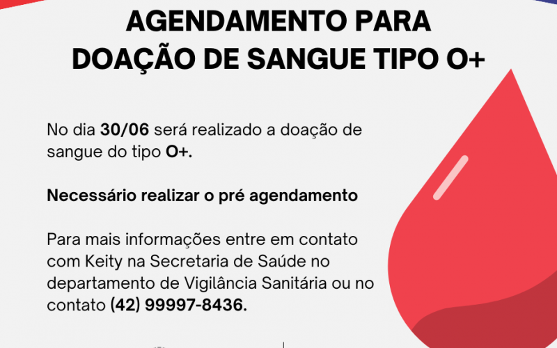 AGENDAMENTO PARA DOAÇÃO DE SANGUE TIPO O+