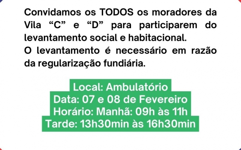 LEVANTAMENTO SOCIAL E HABITACIONAL - VILA 