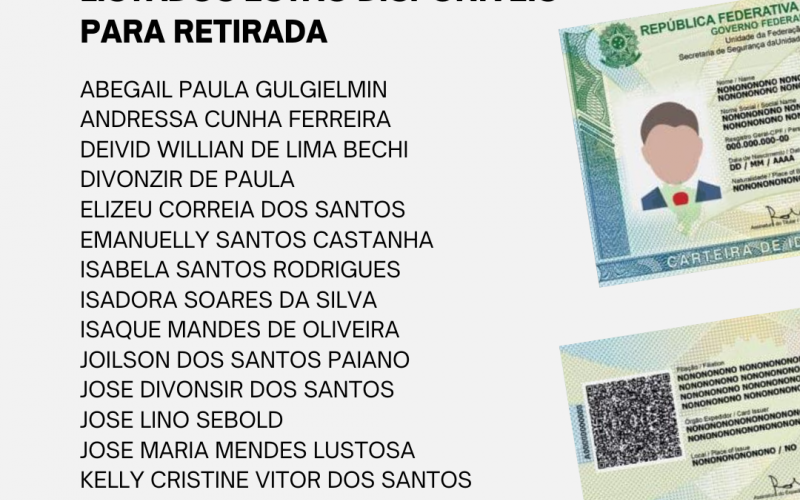 POSTO DE IDENTIFICAÇÃO DE RESERVA DO IGUAÇU INFORMA, QUE OS RGS DOS REQUERENTES ABAIXO LISTADOS ESTÃO DISPONÍVEIS PARA R